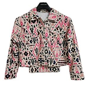Savanna Jane Aztec Southwest Corduroy Trucker Jacket Women's Small Pockets EUC